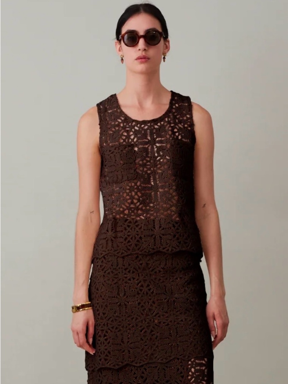 Caron Callahan Liz Tank Chocolate Cotton Lace